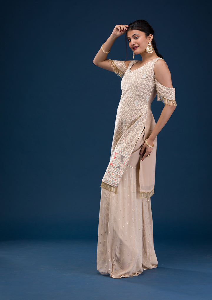 Mauve Threadwork Georgette Readymade Salwar Suit