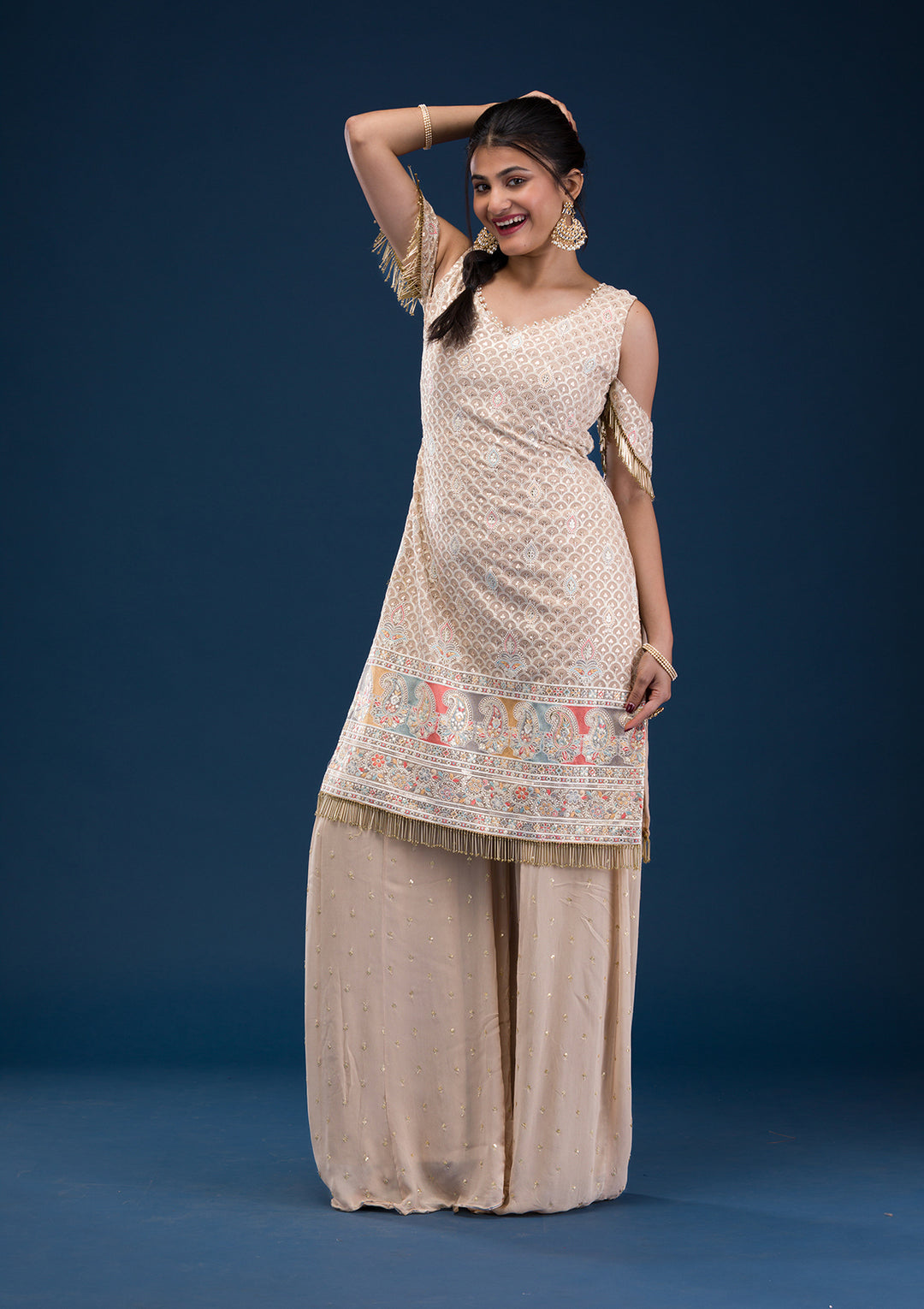 Mauve Threadwork Georgette Readymade Salwar Suit