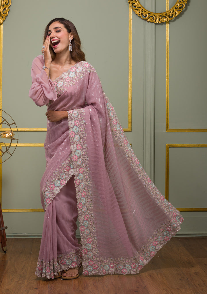 Mauve Threadwork Georgette Saree-Koskii
