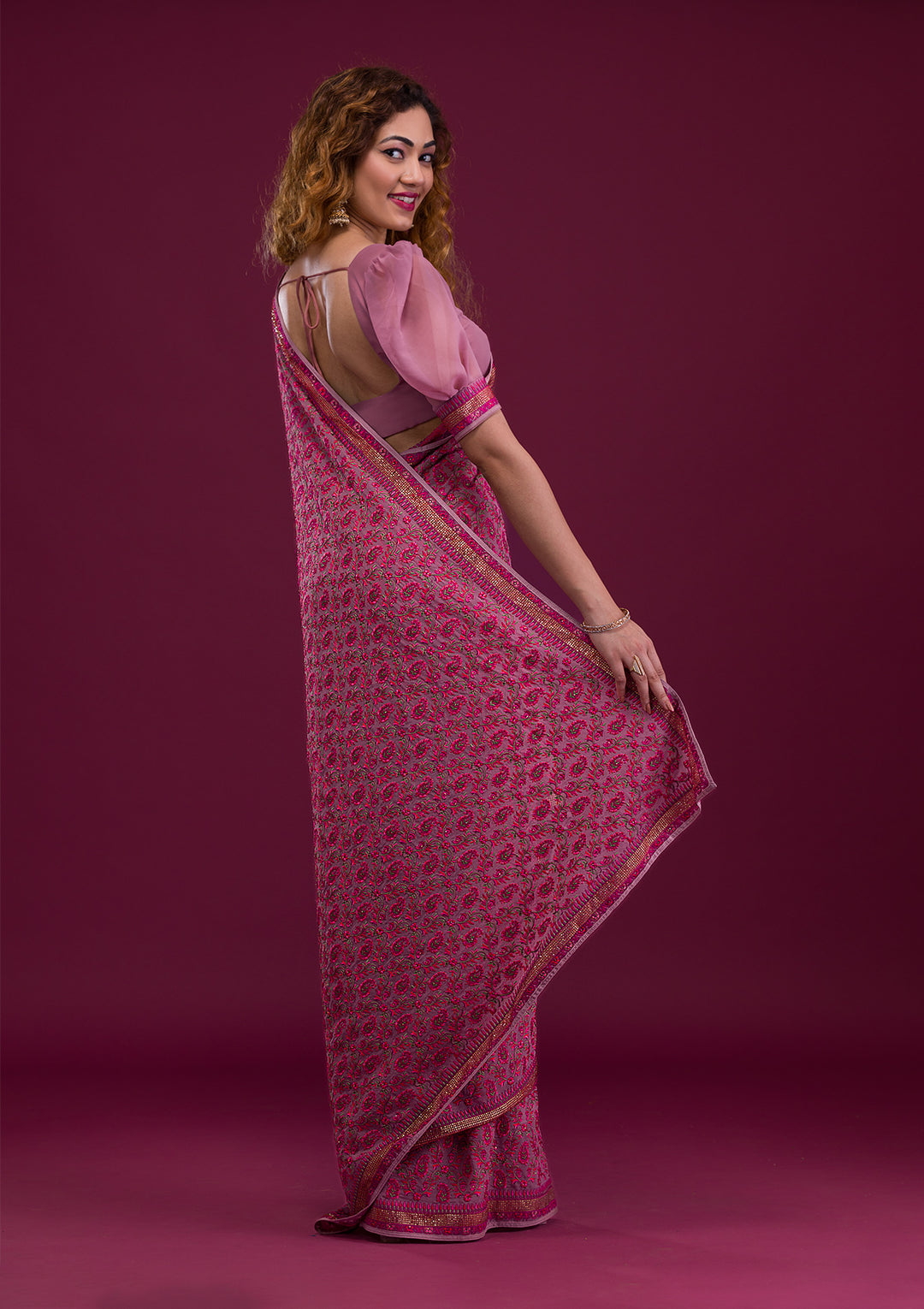 Mauve Threadwork Georgette Saree