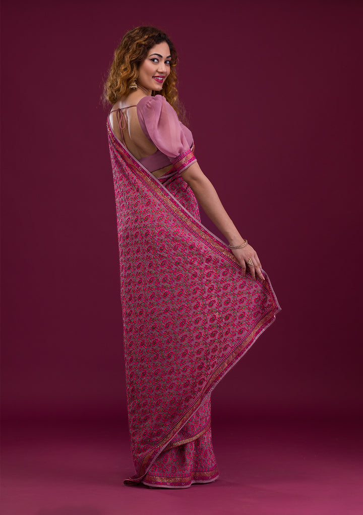 Mauve Threadwork Georgette Saree