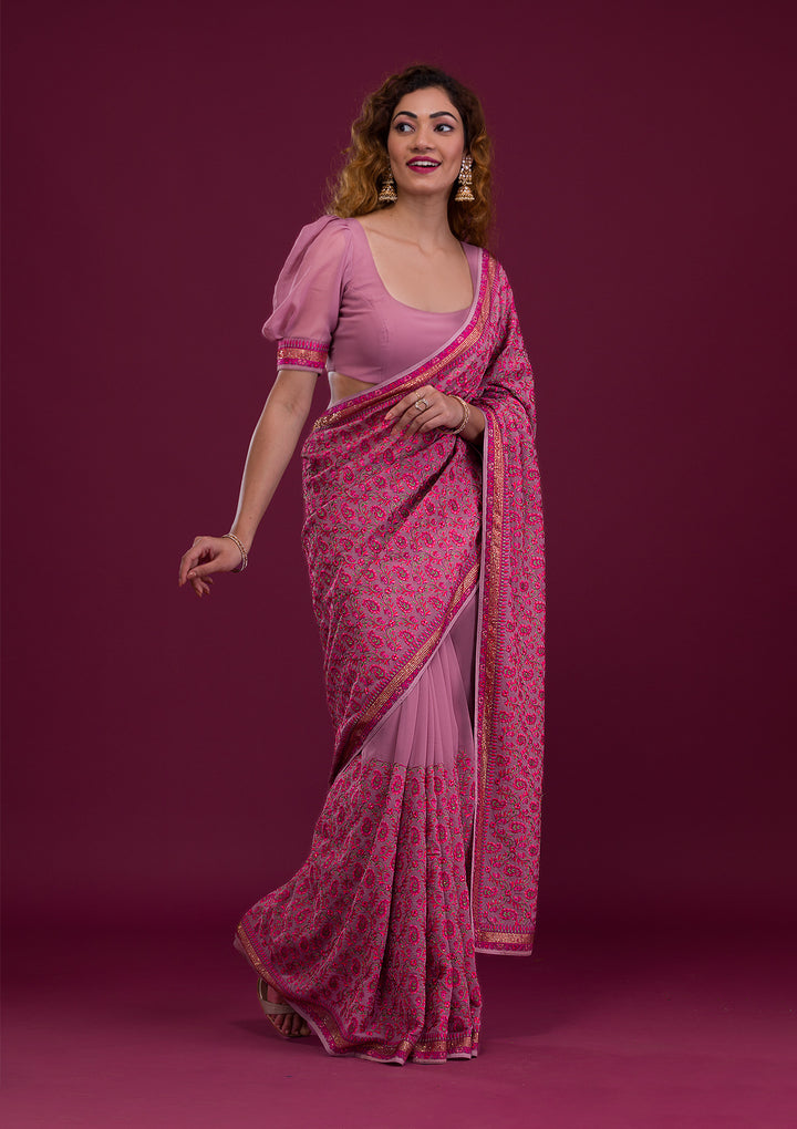 Mauve Threadwork Georgette Saree