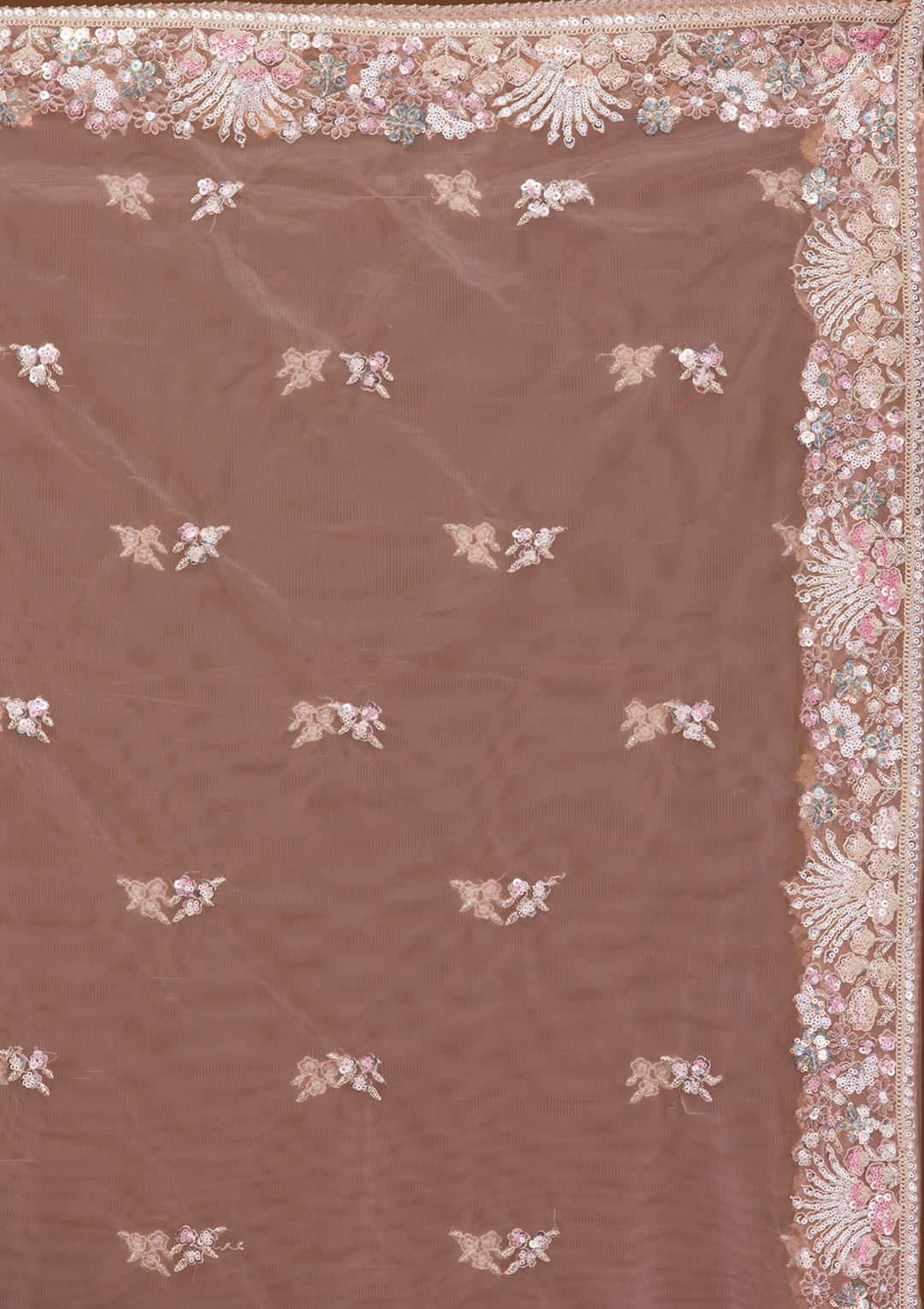 Mauve Threadwork Net Semi Stitched Lehenga
