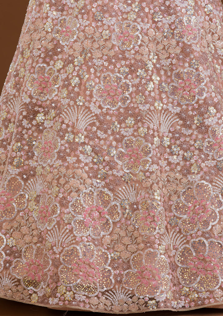 Mauve Threadwork Net Semi Stitched Lehenga