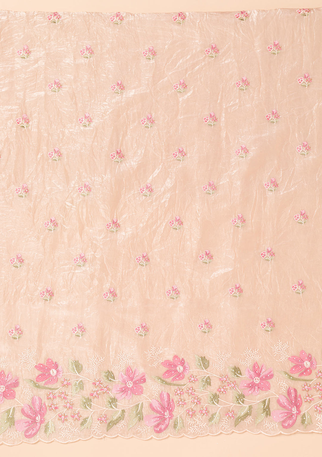 Beige Threadwork Organza Unstitched Salwar Suit