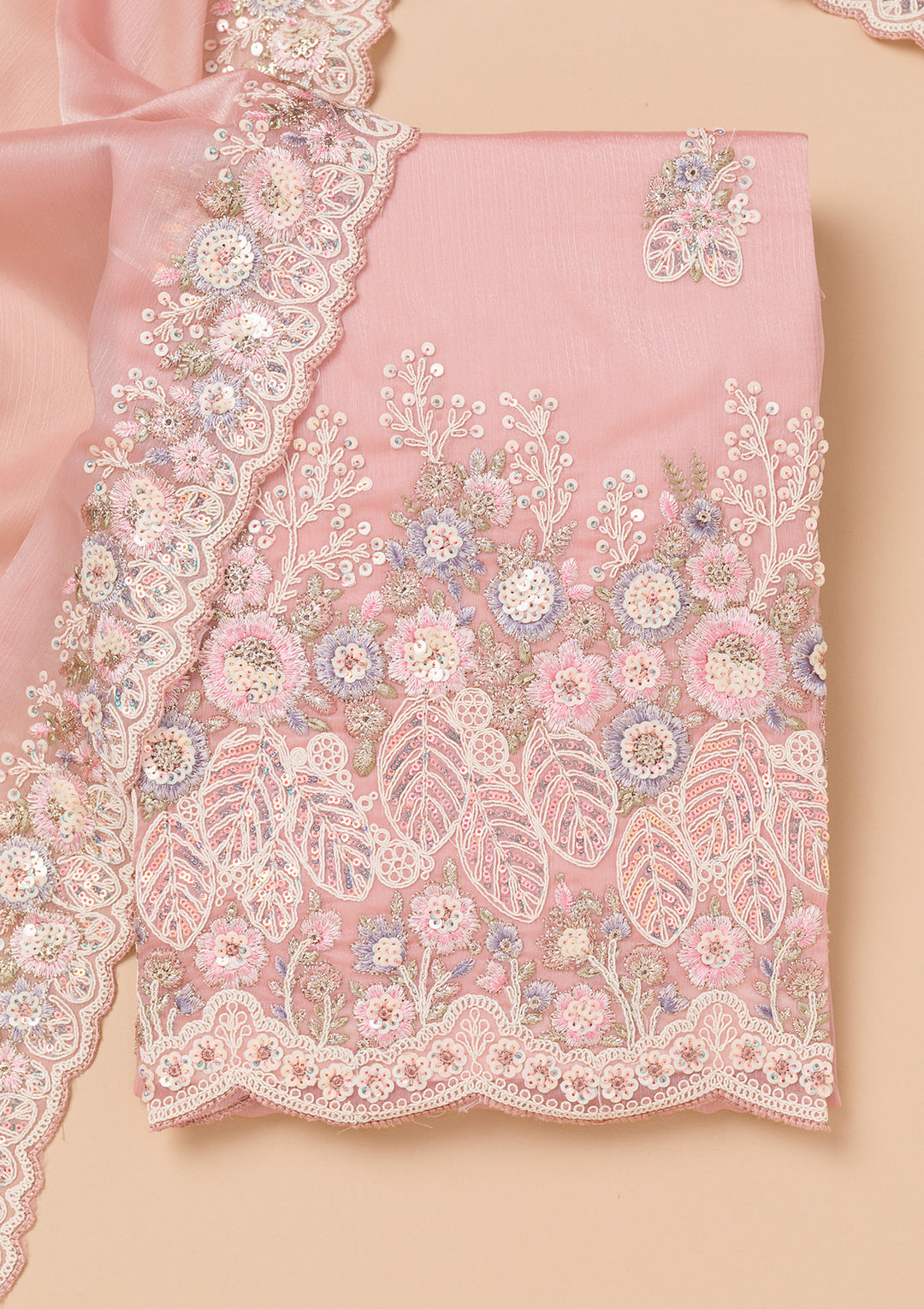 Mauve Threadwork Semi Crepe Unstitched Salwar Suit