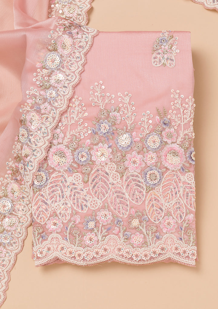 Mauve Threadwork Semi Crepe Unstitched Salwar Suit