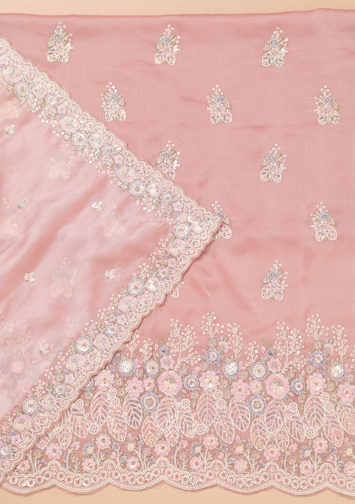 Mauve Threadwork Semi Crepe Unstitched Salwar Suit