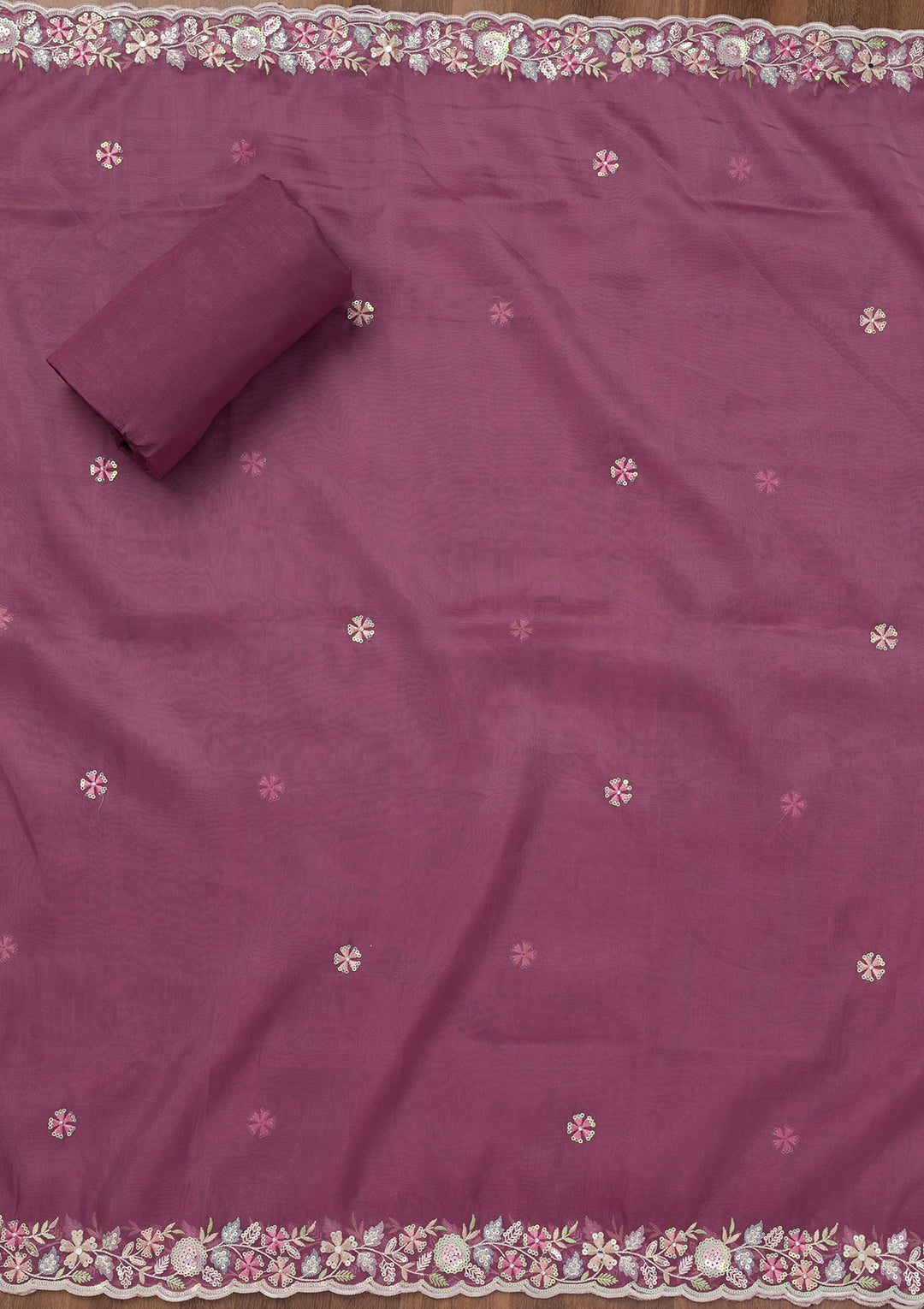 Mauve Threadwork Tissue Unstitched Salwar Suit