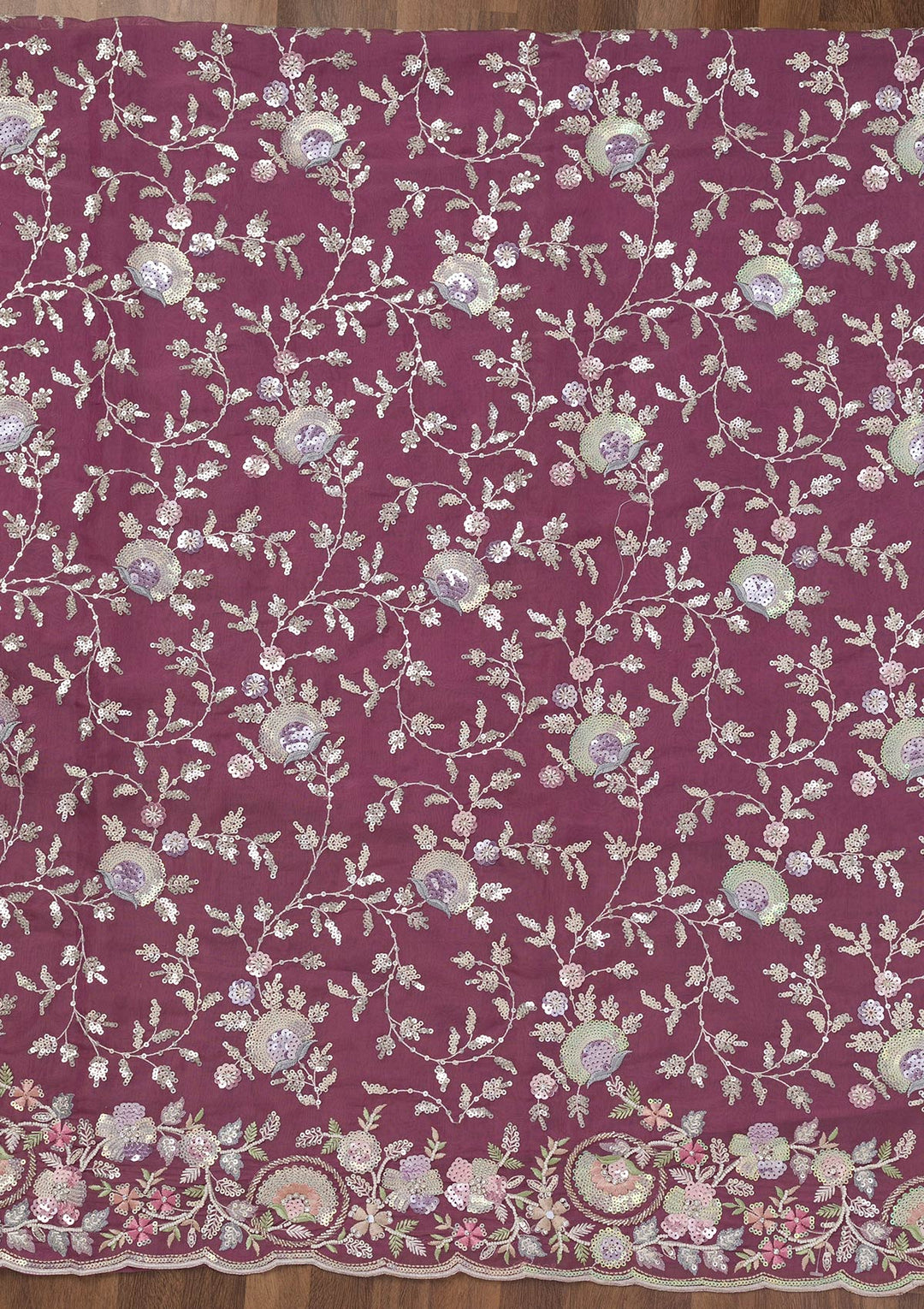 Mauve Threadwork Tissue Unstitched Salwar Suit