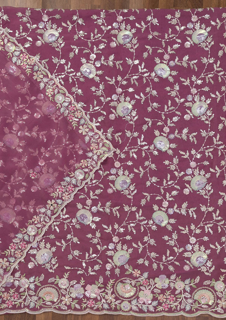 Mauve Threadwork Tissue Unstitched Salwar Suit