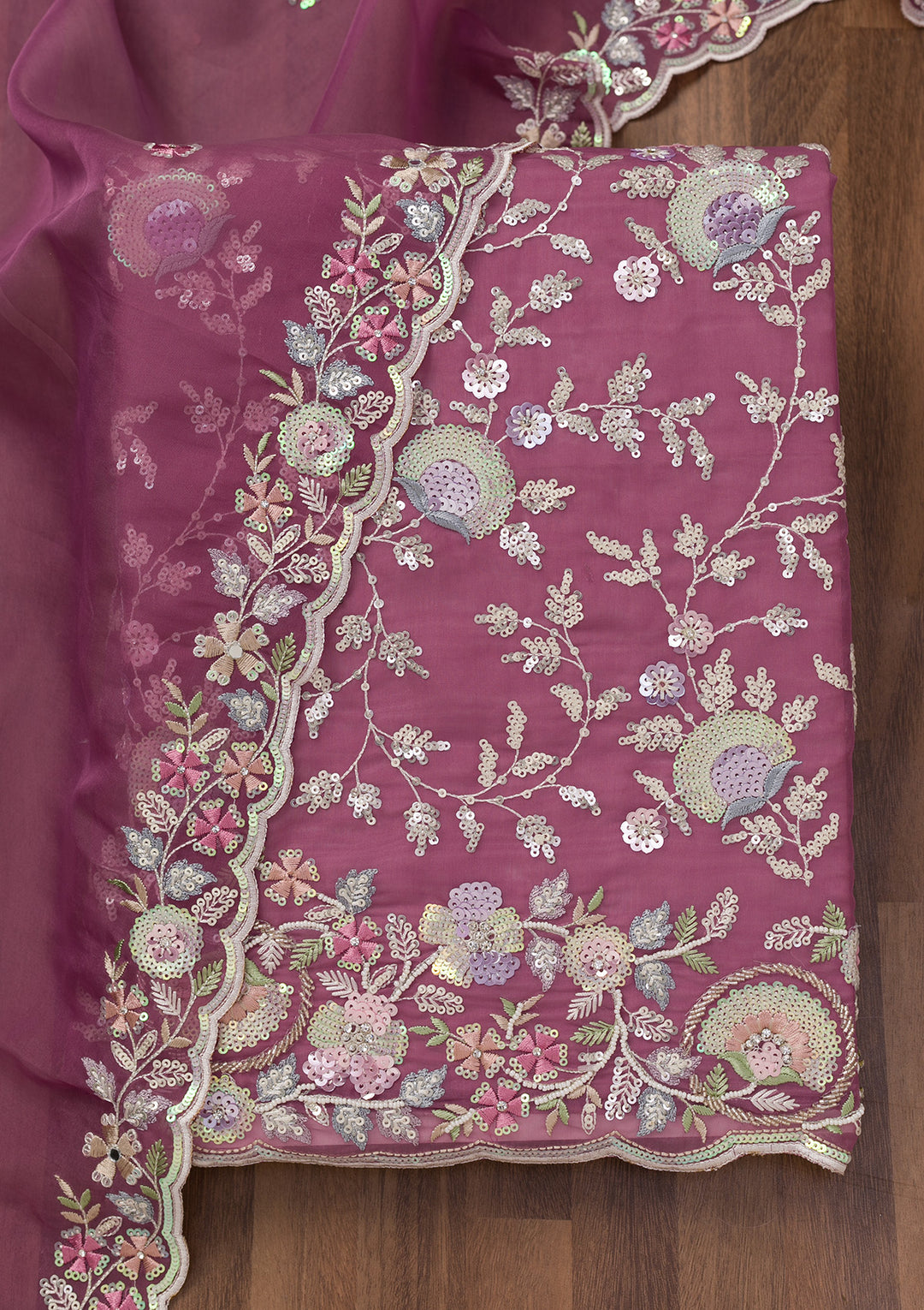 Mauve Threadwork Tissue Unstitched Salwar Suit