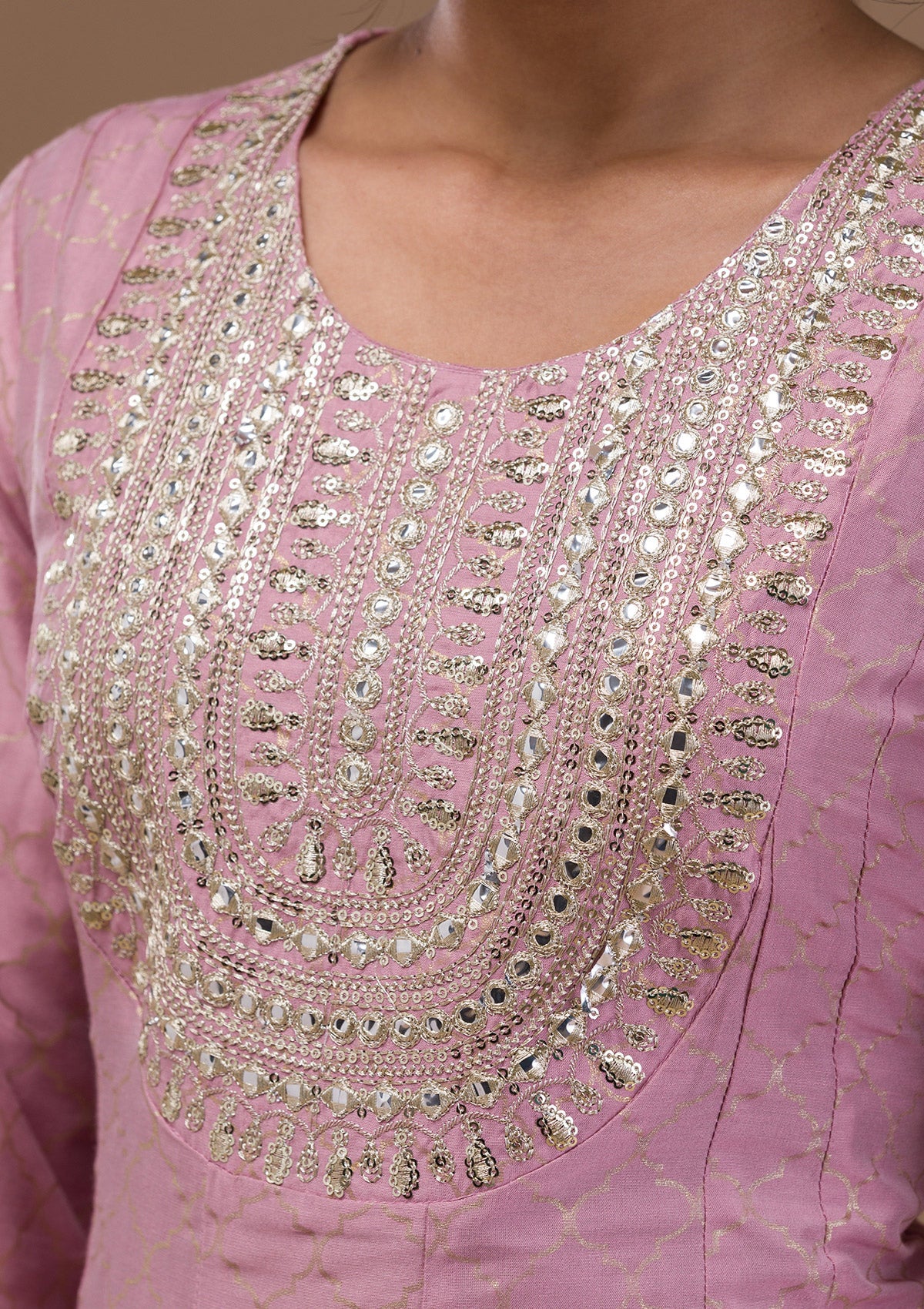 Mauve Zariwork Cotton Blend Readymade Salwar Suit