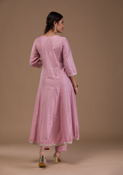 Mauve Zariwork Cotton Blend Readymade Salwar Suit