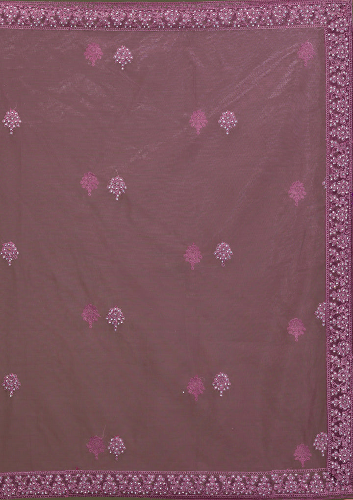 Mauve Zariwork Net Readymade Salwar Suit