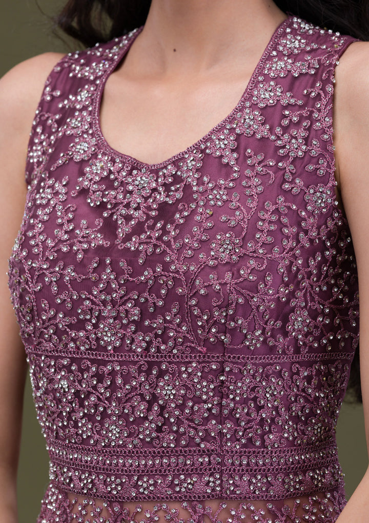 Mauve Zariwork Net Readymade Salwar Suit