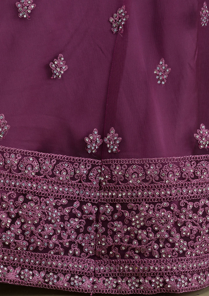 Mauve Zariwork Net Readymade Salwar Suit