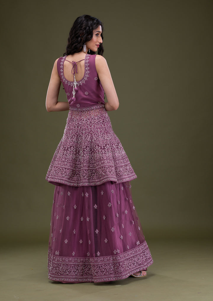 Mauve Zariwork Net Readymade Salwar Suit
