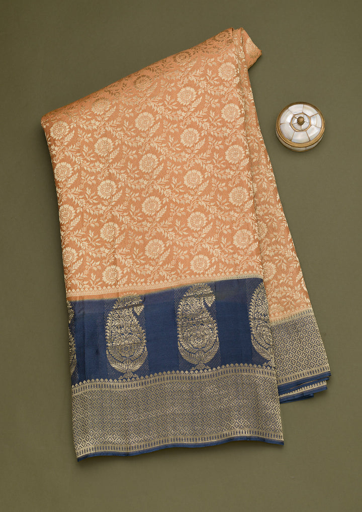 Peach Zariwork Banarasi Pure Silk Saree