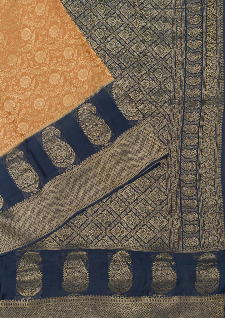 Peach Zariwork Banarasi Pure Silk Saree