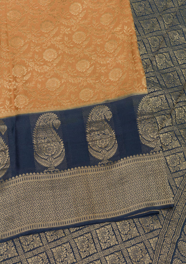 Peach Zariwork Banarasi Pure Silk Saree