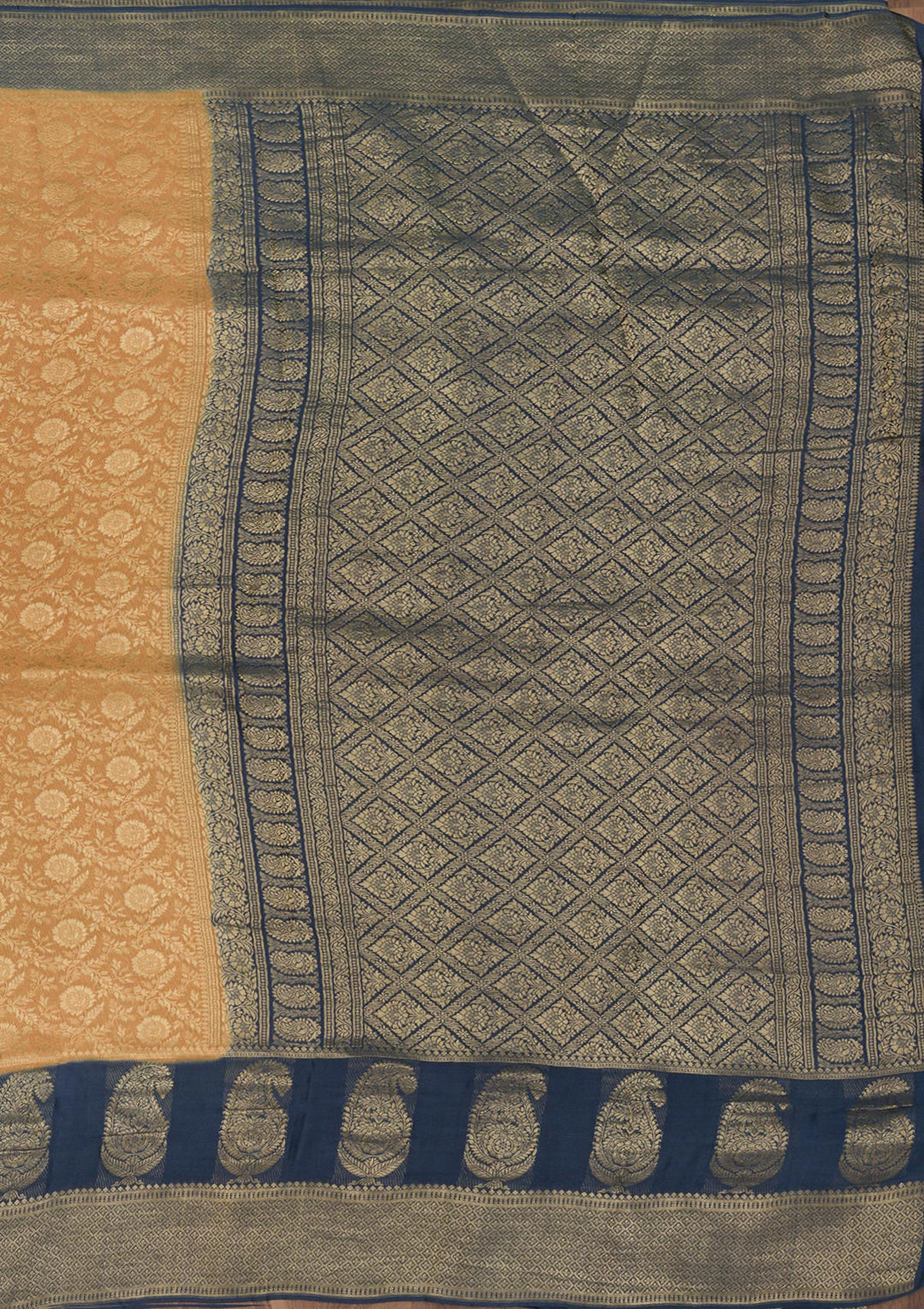 Peach Zariwork Banarasi Pure Silk Saree