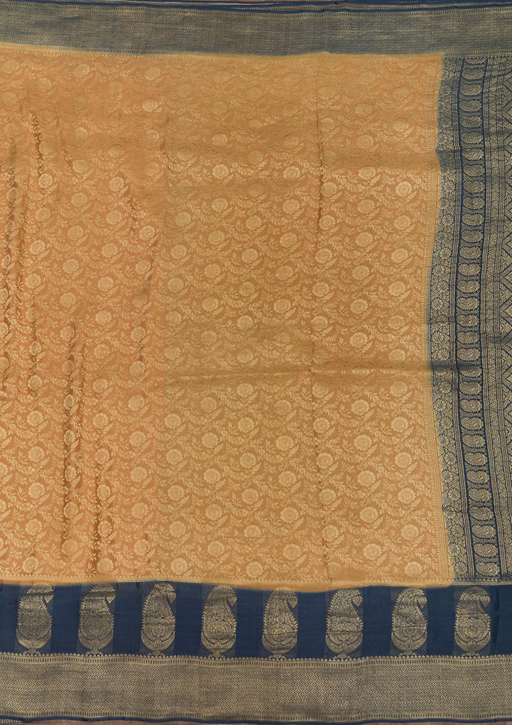 Peach Zariwork Banarasi Pure Silk Saree