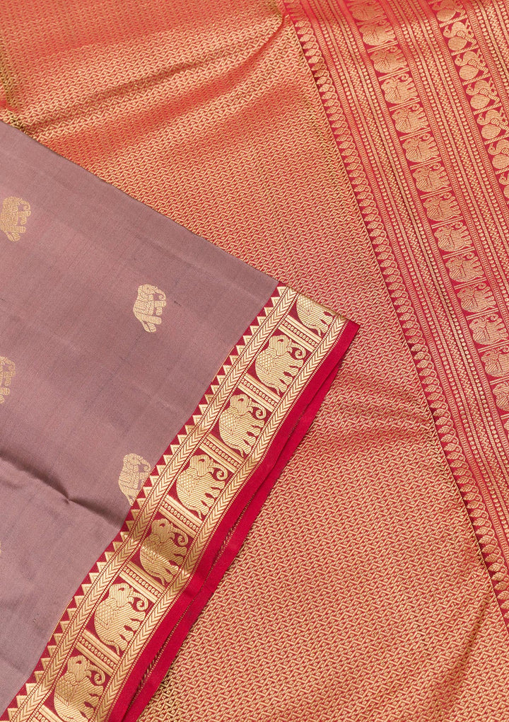 Mauve Zariwork Pure Silk Saree-Koskii