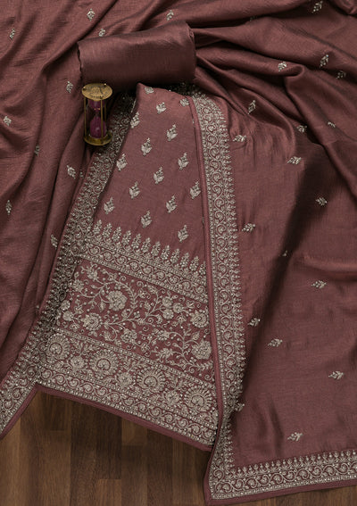 Mauve Zariwork Raw Silk Unstitched Salwar Suit