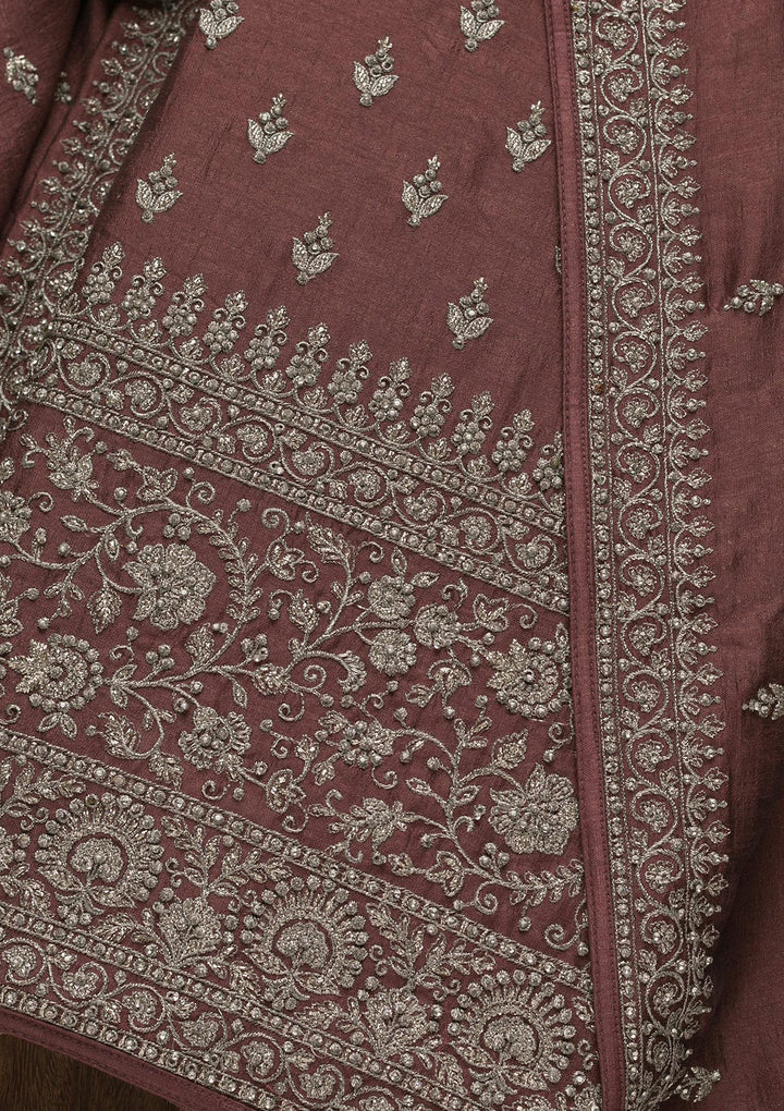 Mauve Zariwork Raw Silk Unstitched Salwar Suit