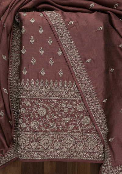 Mauve Zariwork Raw Silk Unstitched Salwar Suit
