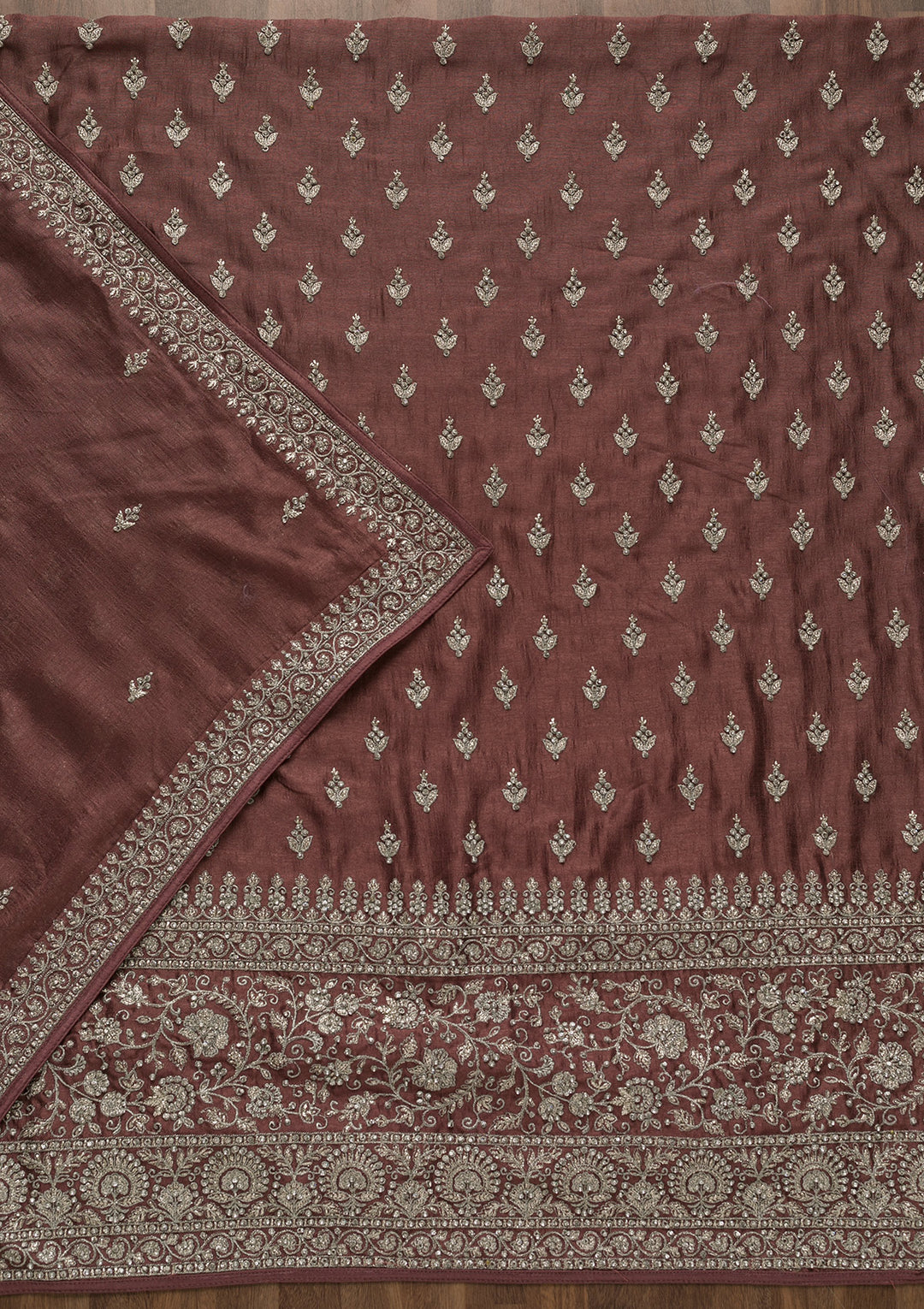 Mauve Zariwork Raw Silk Unstitched Salwar Suit