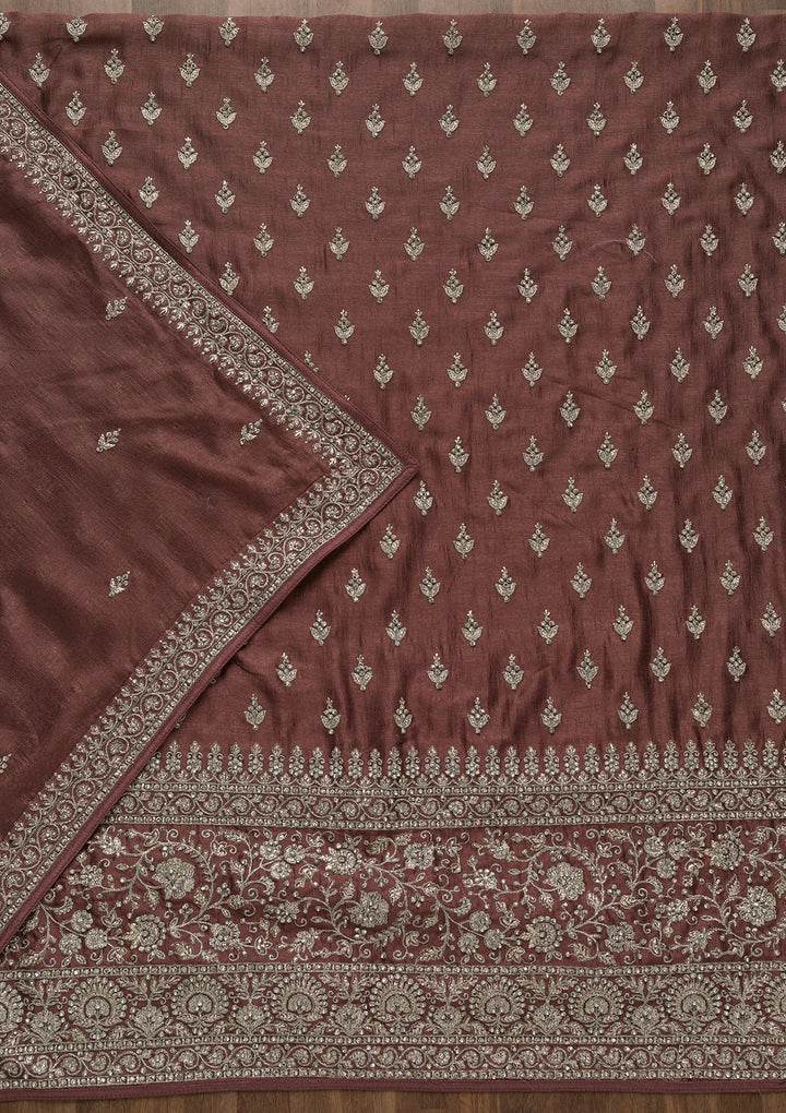 Mauve Zariwork Raw Silk Unstitched Salwar Suit