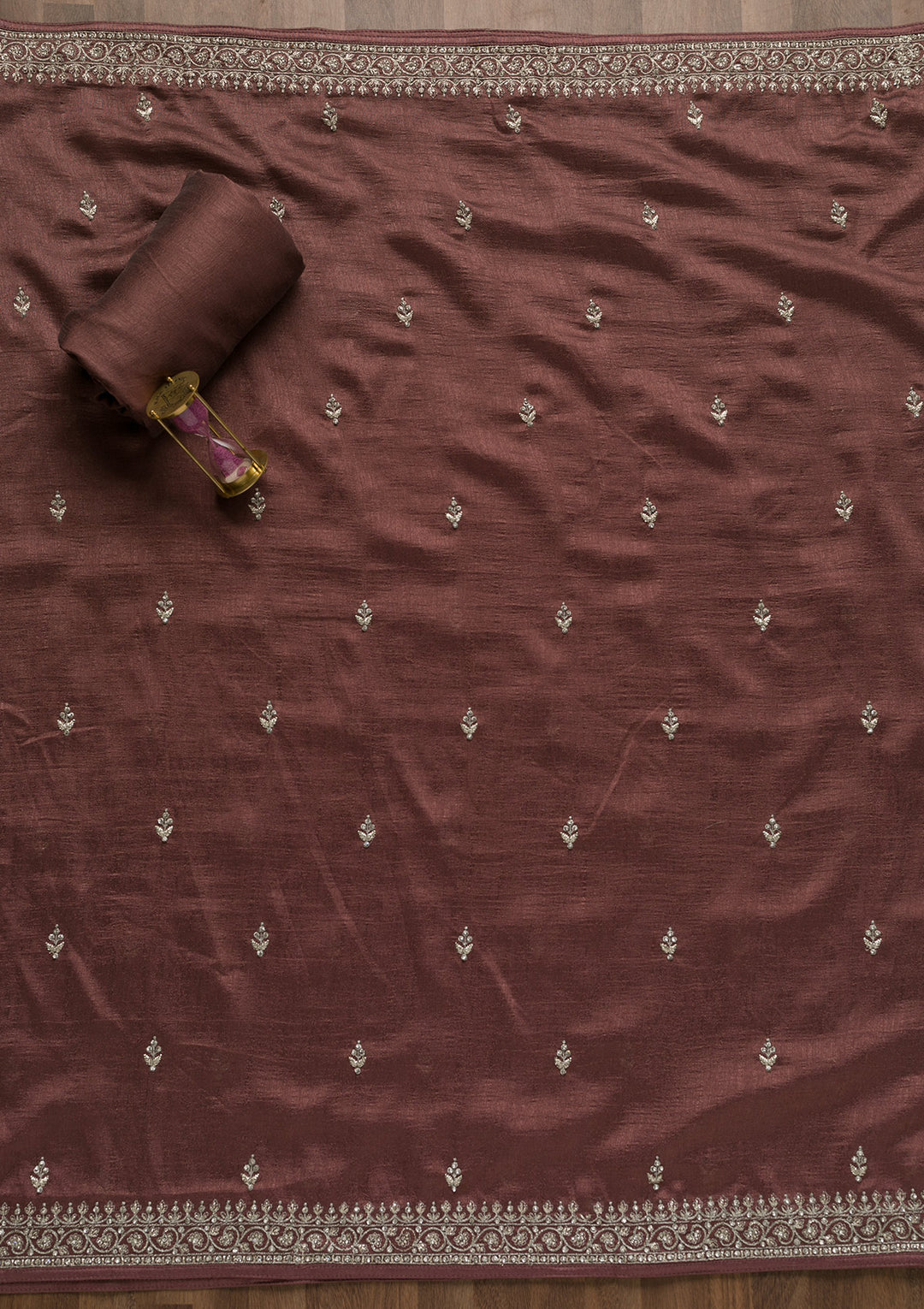 Mauve Zariwork Raw Silk Unstitched Salwar Suit