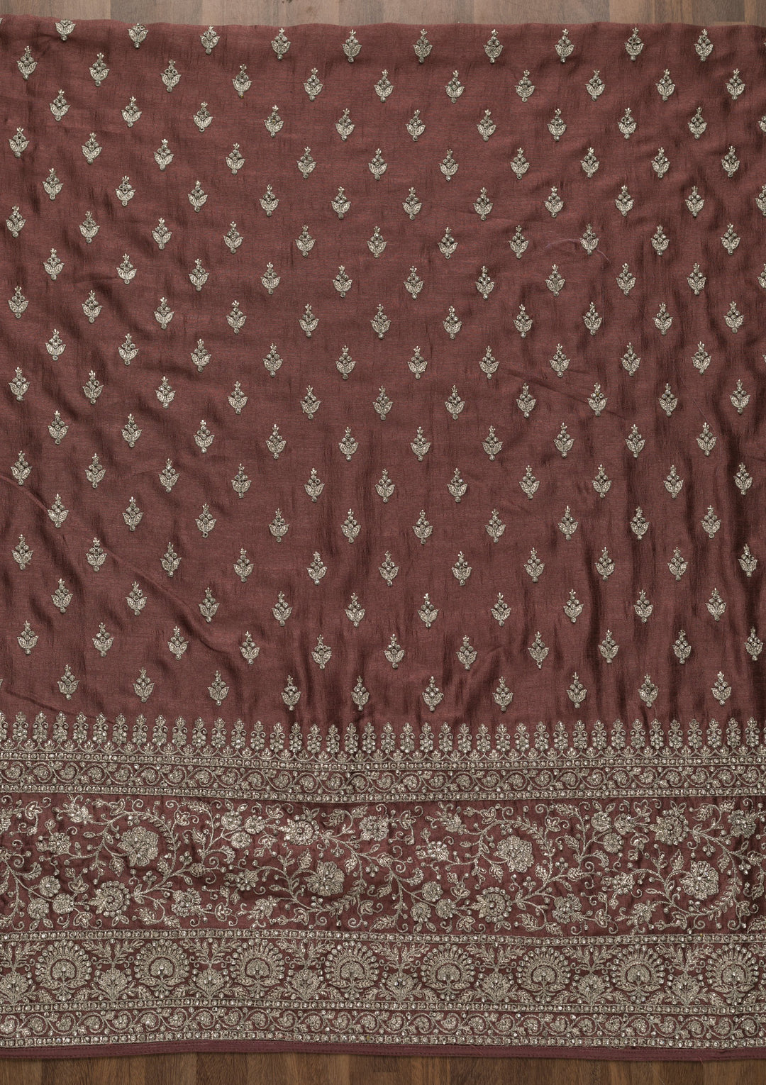 Mauve Zariwork Raw Silk Unstitched Salwar Suit