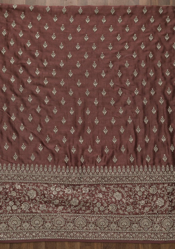 Mauve Zariwork Raw Silk Unstitched Salwar Suit
