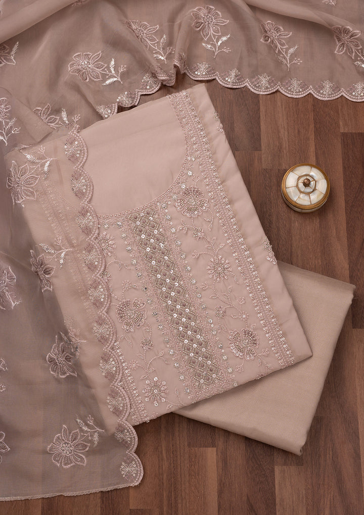 Mauve Zariwork Semi Crepe Unstitched Salwar Suit