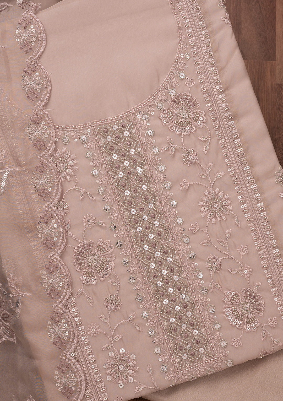 Mauve Zariwork Semi Crepe Unstitched Salwar Suit