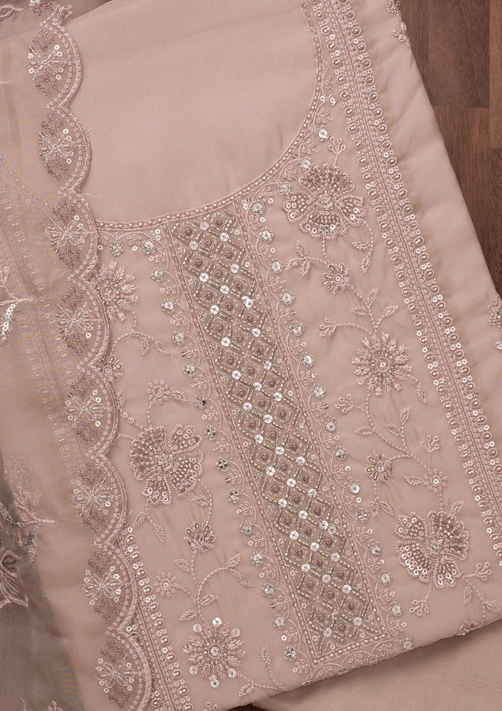 Mauve Zariwork Semi Crepe Unstitched Salwar Suit