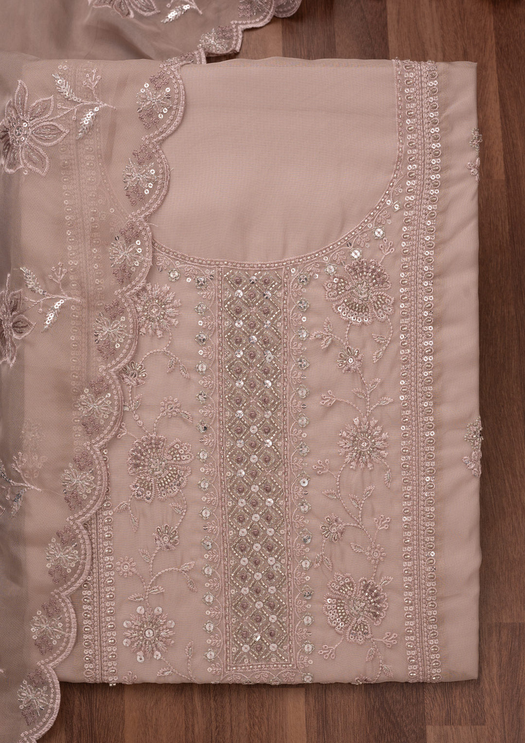 Mauve Zariwork Semi Crepe Unstitched Salwar Suit