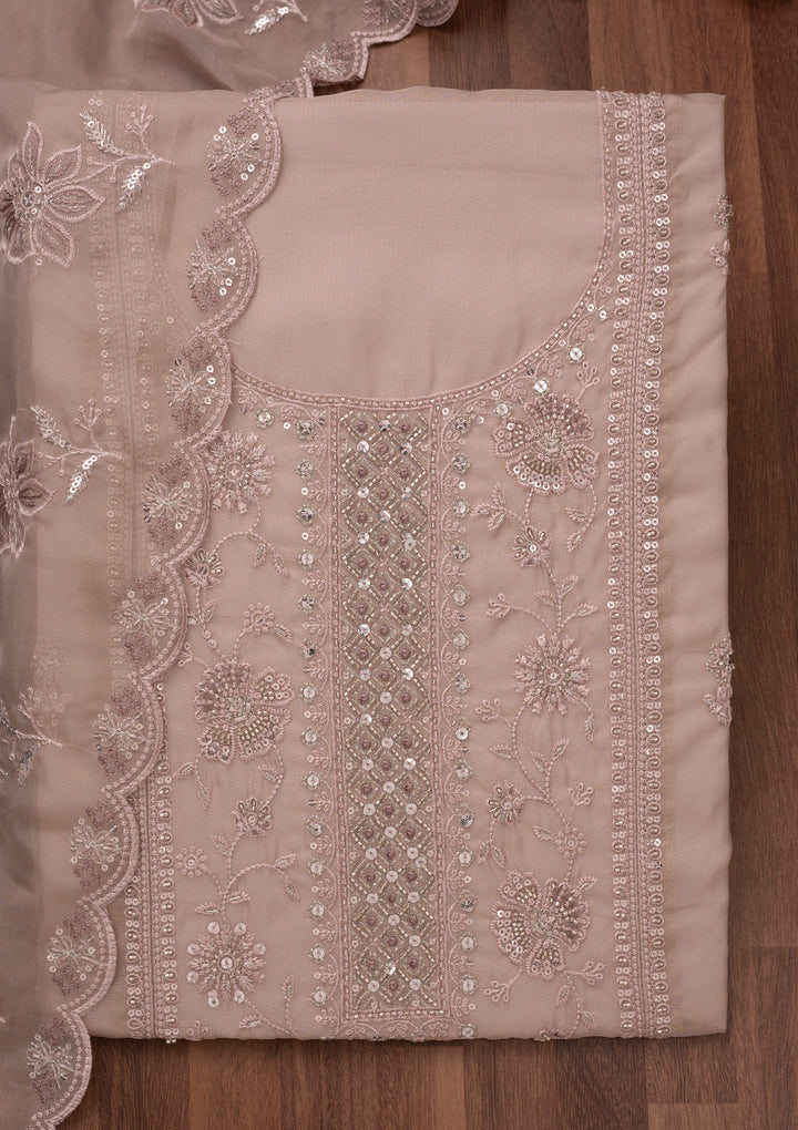 Mauve Zariwork Semi Crepe Unstitched Salwar Suit