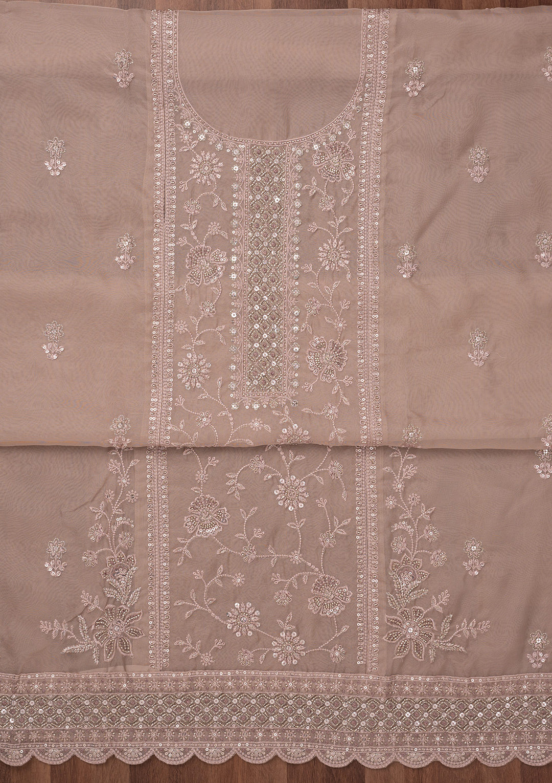 Mauve Zariwork Semi Crepe Unstitched Salwar Suit