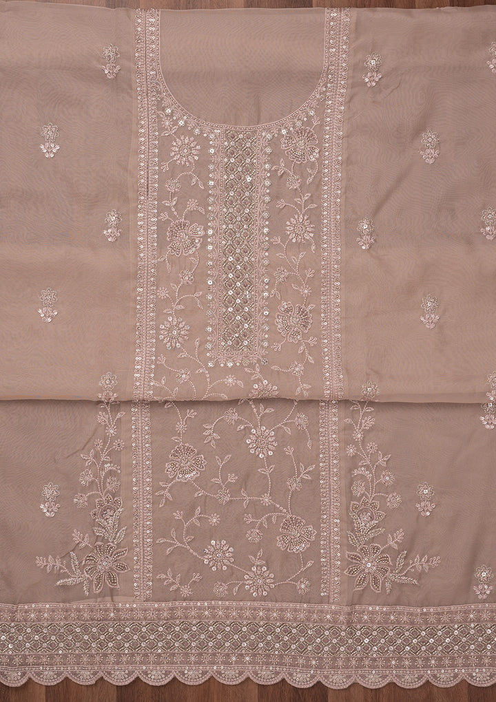 Mauve Zariwork Semi Crepe Unstitched Salwar Suit