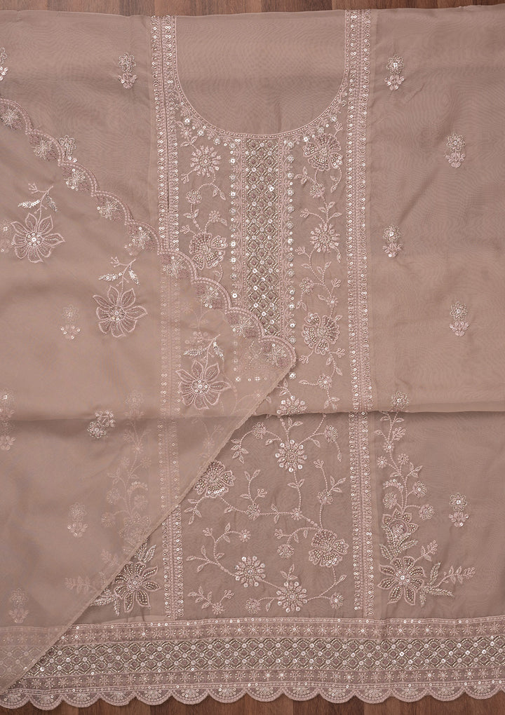 Mauve Zariwork Semi Crepe Unstitched Salwar Suit
