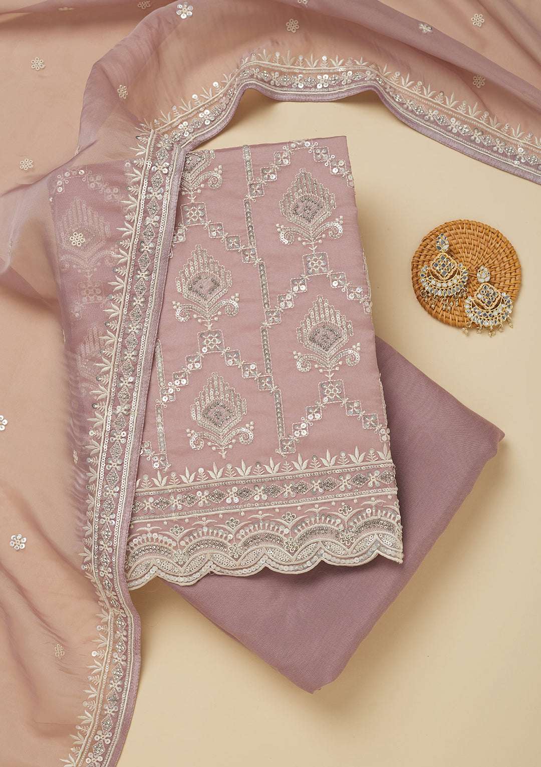 Mauve Zariwork Tissue Unstitched Salwar Suit