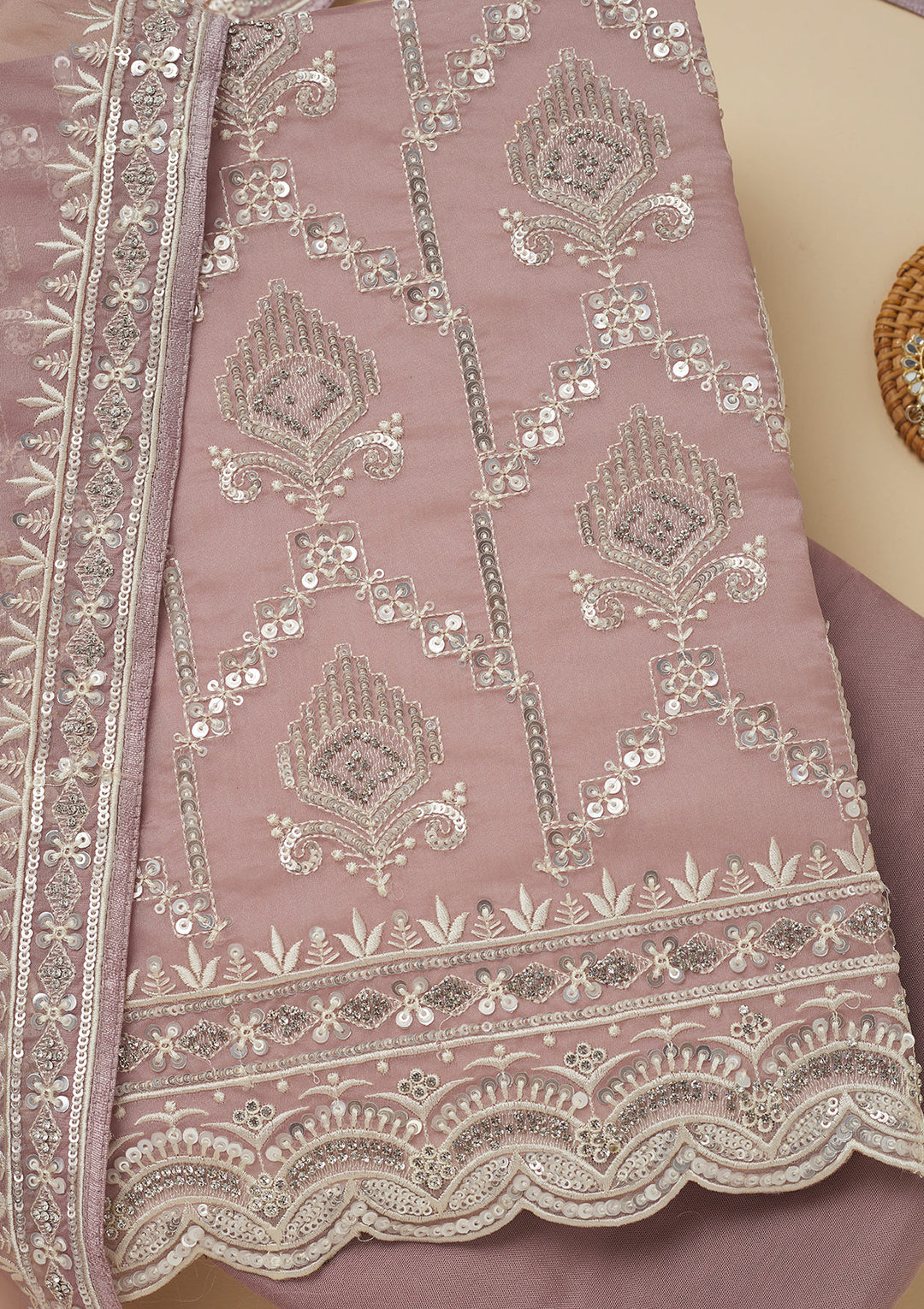 Mauve Zariwork Tissue Unstitched Salwar Suit