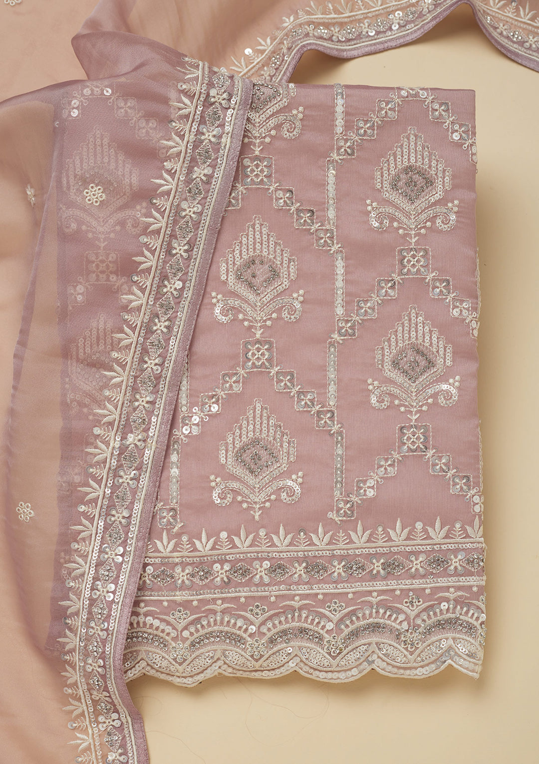 Mauve Zariwork Tissue Unstitched Salwar Suit