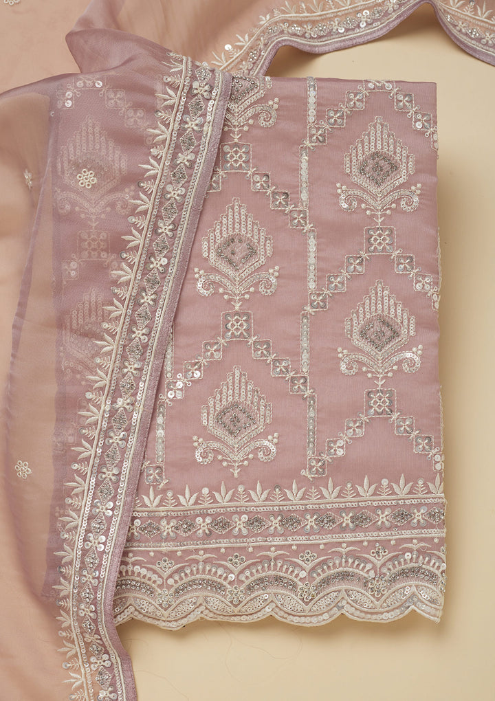 Mauve Zariwork Tissue Unstitched Salwar Suit