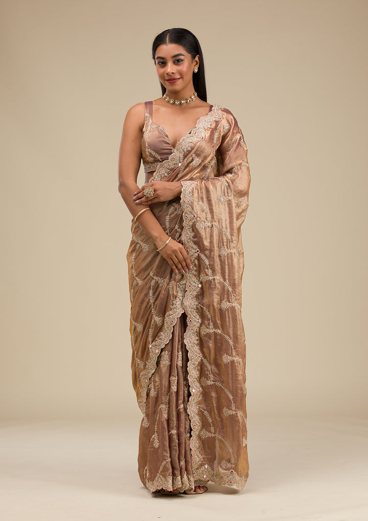Mauve Zariwork Tissue Saree