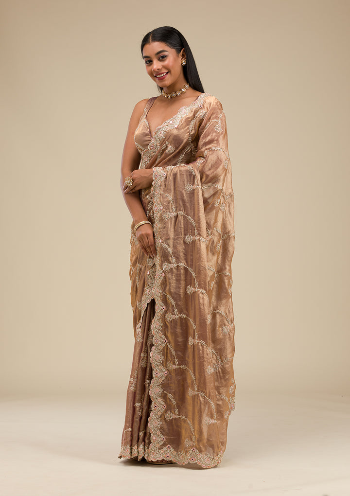 Mauve Zariwork Tissue Saree